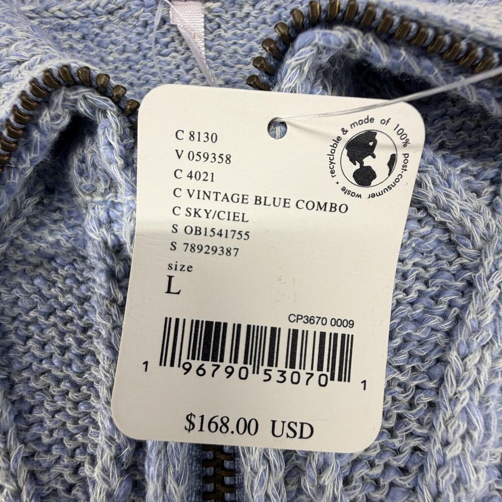 Free People Sweater Dress Womens Large Blue Cable Knit Zip Long Sleeve Mini - Picture 7 of 14